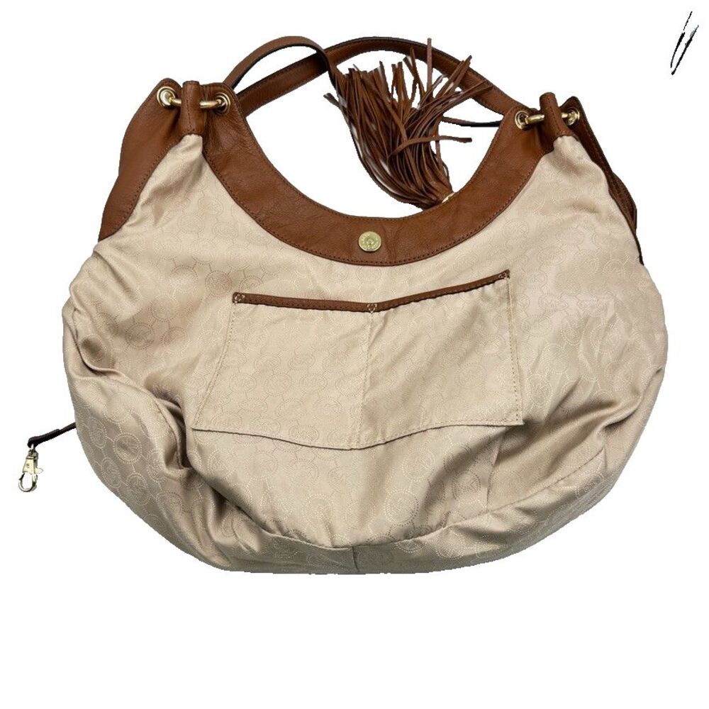 Michael Kors Brown Pebbled Leather Shoulder Hobo Bag Large Purse Tassel - Picture 14 of 16